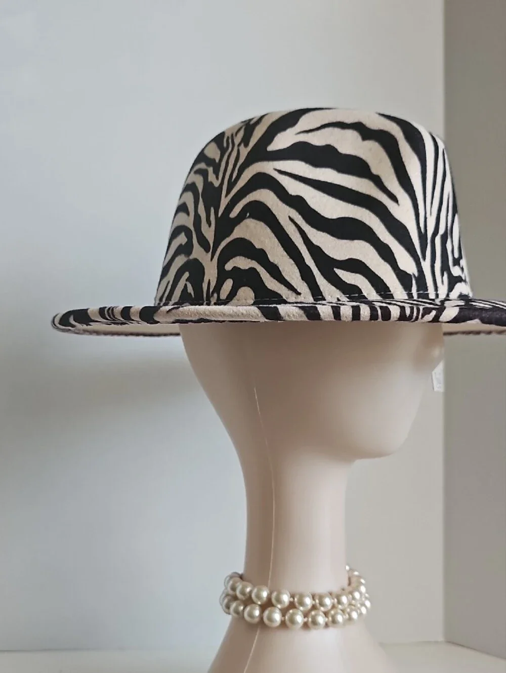 Beloved Millinery Gorgeous Zebra Print Wide Brim Panama Fedora Hat Black & Cream
